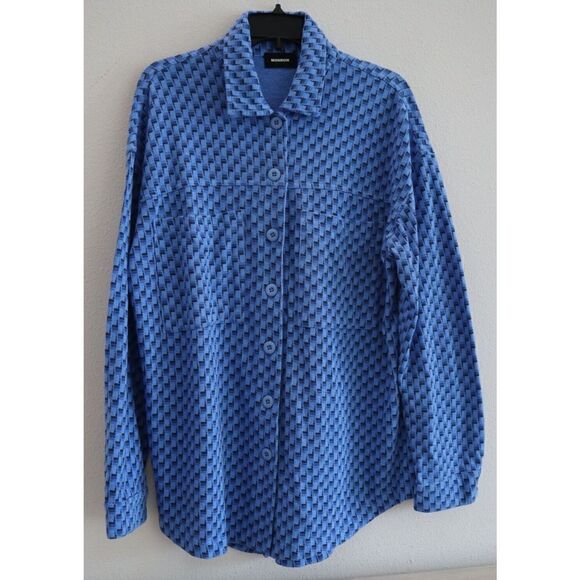 Monrow Women Sz S Blue L/S Button-Up Shirt & Jogger Pants Oversized 2-Pc Set - Picture 5 of 14